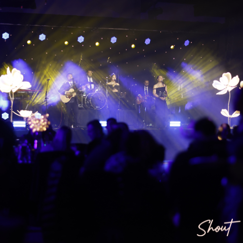 Crowd enjoying a vibrant concert with dramatic lighting and stage effects.